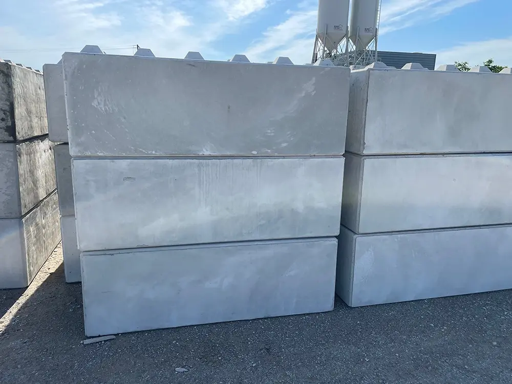 3 block high stacks of concrete blocks.