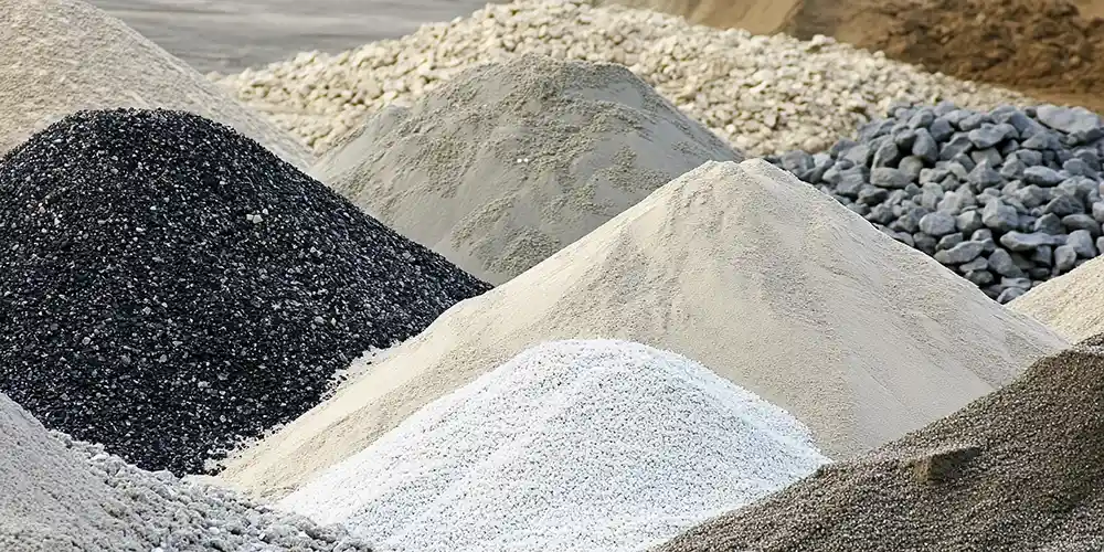 Individual small mounds of different sands and stones.
